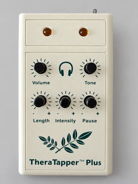 יחידת הבקרה של מכשיר TheraTapper Plus עם חוגות ונוריות